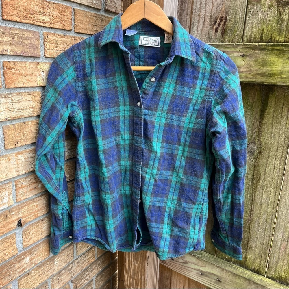 Vintage L.L. Bean Kids Green and Blue Plaid Button-Down Shirt